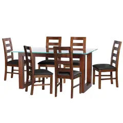 LATAM HOME - JUEGO DE COMEDOR PAMPLONA 6 SILLAS GRANADA CUERO KENTUCKY NEGRO
