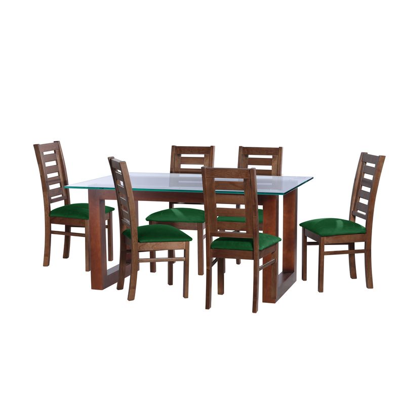 LATAM HOME - JUEGO DE COMEDOR PAMPLONA 6 SILLAS MURCIA TELA VELVET VERDE