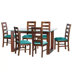 LATAM HOME - JUEGO DE COMEDOR PAMPLONA 6 SILLAS GRANADA TELA VELVET TURQUESA