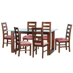 LATAM HOME - JUEGO DE COMEDOR PAMPLONA 6 SILLAS GRANADA TELA VELVET PALO ROSA