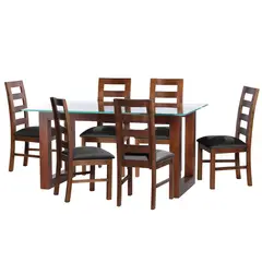 LATAM HOME - JUEGO DE COMEDOR PAMPLONA 6 SILLAS GRANADA TELA VELVET NEGRO
