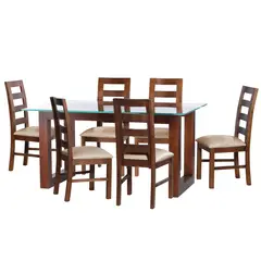 LATAM HOME - JUEGO DE COMEDOR PAMPLONA 6 SILLAS GRANADA PU BEIGE