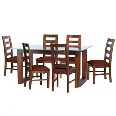 LATAM HOME - JUEGO DE COMEDOR PAMPLONA 6 SILLAS GRANADA PU CHOCOLATE