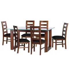 LATAM HOME - JUEGO DE COMEDOR PAMPLONA 6 SILLAS GRANADA PU NEGRO