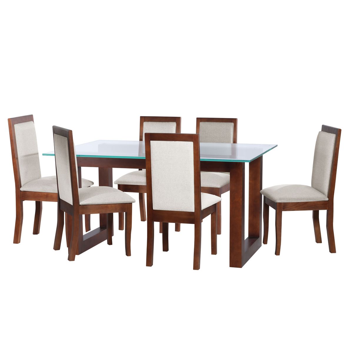 LATAM HOME - JUEGO DE COMEDOR PAMPLONA 6 SILLAS GIRONA LINO BLANCO