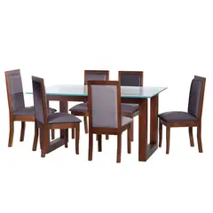 LATAM HOME - JUEGO DE COMEDOR PAMPLONA 6 SILLAS GIRONA LINO GRIS OSCURO