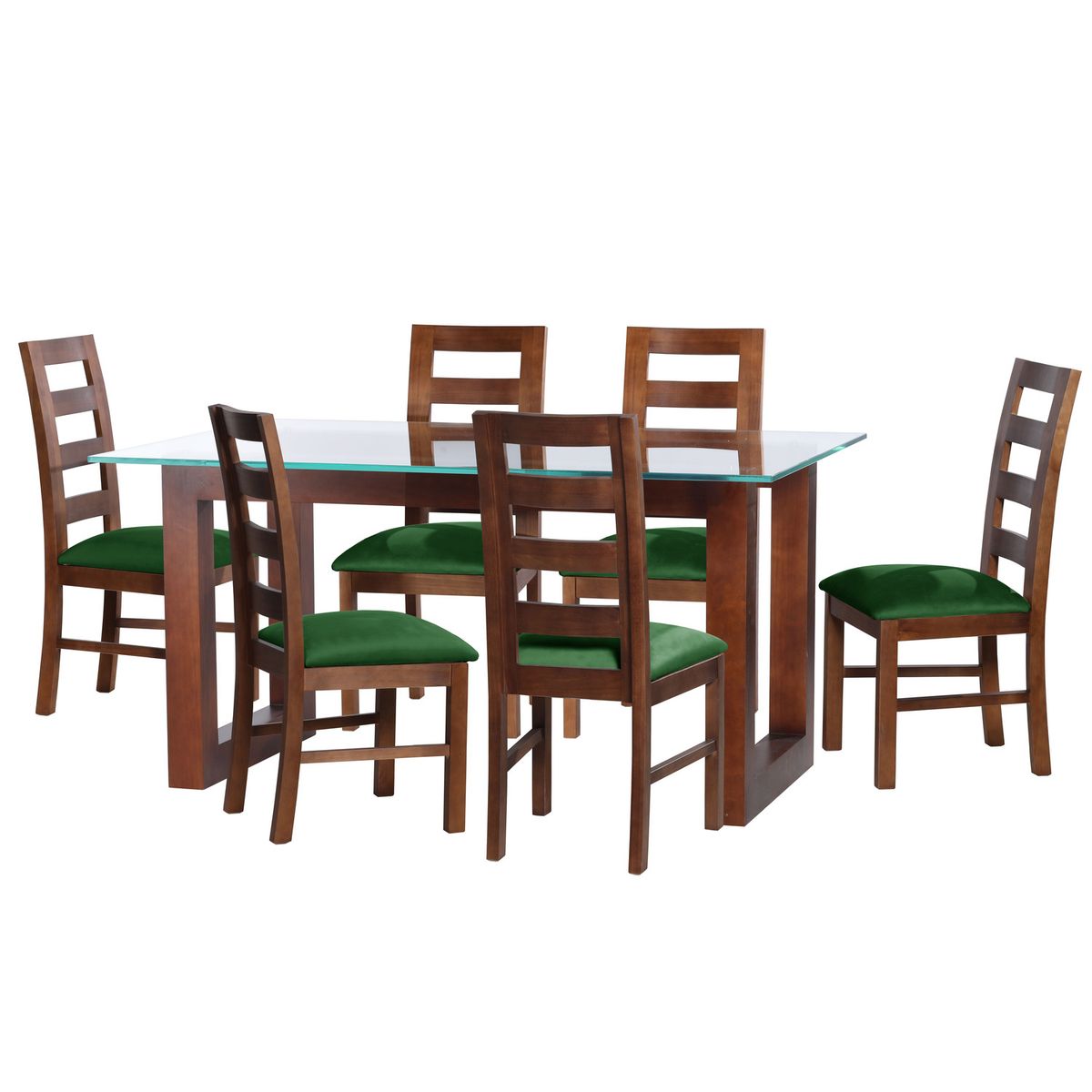 LATAM HOME - JUEGO DE COMEDOR PAMPLONA 6 SILLAS GRANADA  TELA VELVET VERDE