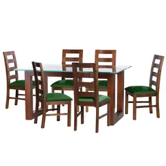 LATAM HOME - JUEGO DE COMEDOR PAMPLONA 6 SILLAS GRANADA TELA VELVET VERDE