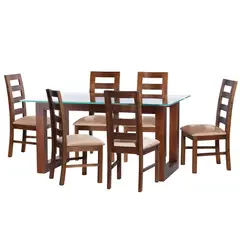 LATAM HOME - JUEGO DE COMEDOR PAMPLONA 6 SILLAS GRANADA TELA VELVET BEIGE