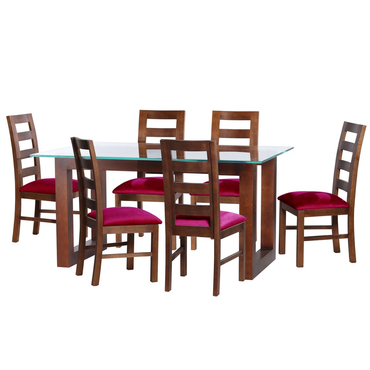 LATAM HOME - JUEGO DE COMEDOR PAMPLONA 6 SILLAS GRANADA  TELA VELVET BURDEO