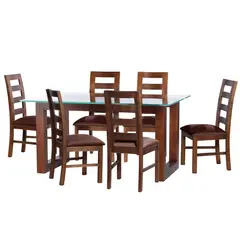 LATAM HOME - JUEGO DE COMEDOR PAMPLONA 6 SILLAS GRANADA TELA VELVET CHOCOLATE