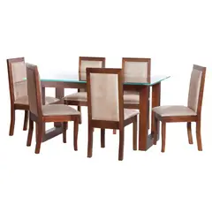 LATAM HOME - JUEGO DE COMEDOR PAMPLONA 6 SILLAS GIRONA CUERO KENTUCKY  BEIGE