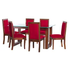 LATAM HOME - JUEGO DE COMEDOR PAMPLONA 6 SILLAS GIRONA CUERO KENTUCKY ROJO