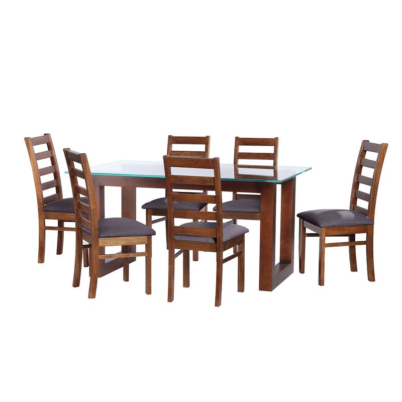 LATAM HOME - JUEGO DE COMEDOR PAMPLONA 6 SILLAS BURGOS LINO GRIS OSCURO