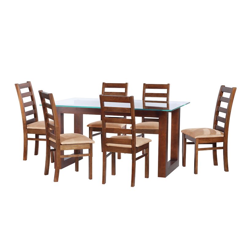 LATAM HOME - JUEGO DE COMEDOR PAMPLONA 6 SILLAS BURGOS CUERO KENTUCKY BEIGE