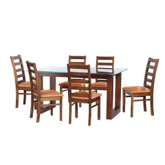 LATAM HOME - JUEGO DE COMEDOR PAMPLONA 6 SILLAS BURGOS CUERO KENTUCKY CAFE CLARO