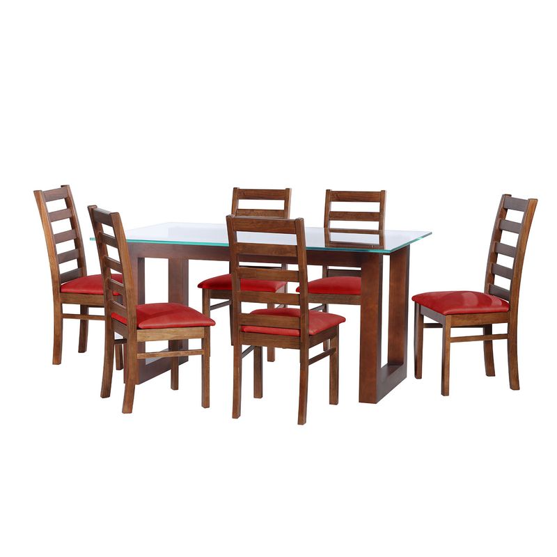 LATAM HOME - JUEGO DE COMEDOR PAMPLONA 6 SILLAS BURGOS CUERO KENTUCKY ROJO