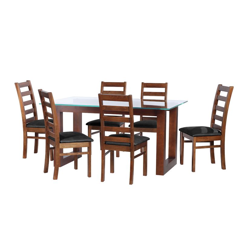 LATAM HOME - JUEGO DE COMEDOR PAMPLONA 6 SILLAS BURGOS CUERO KENTUCKY NEGRO
