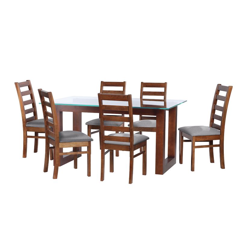 LATAM HOME - JUEGO DE COMEDOR PAMPLONA 6 SILLAS BURGOS LINO GRIS CLARO