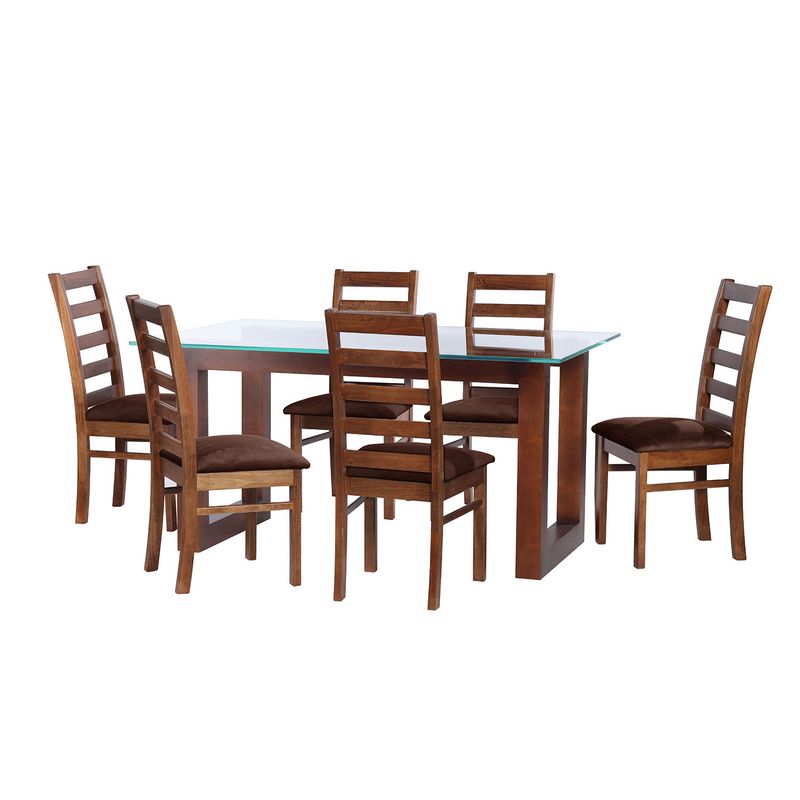 LATAM HOME - JUEGO DE COMEDOR PAMPLONA 6 SILLAS BURGOS TELA VELVET CHOCOLATE