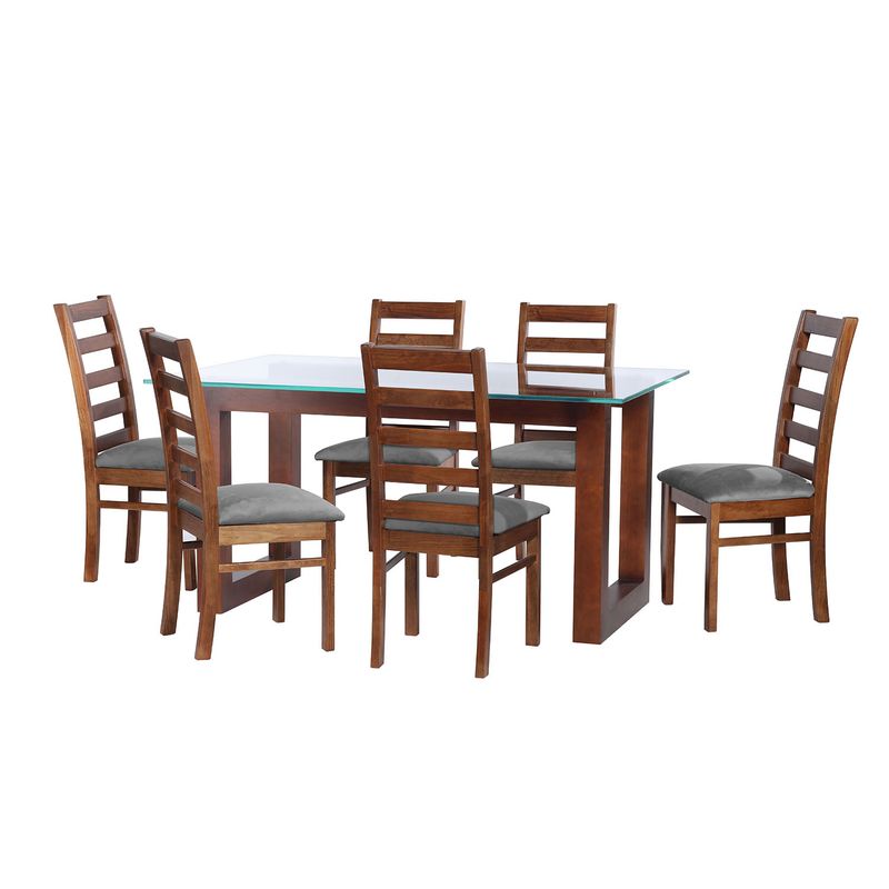 LATAM HOME - JUEGO DE COMEDOR PAMPLONA 6 SILLAS BURGOS TELA VELVET GRIS