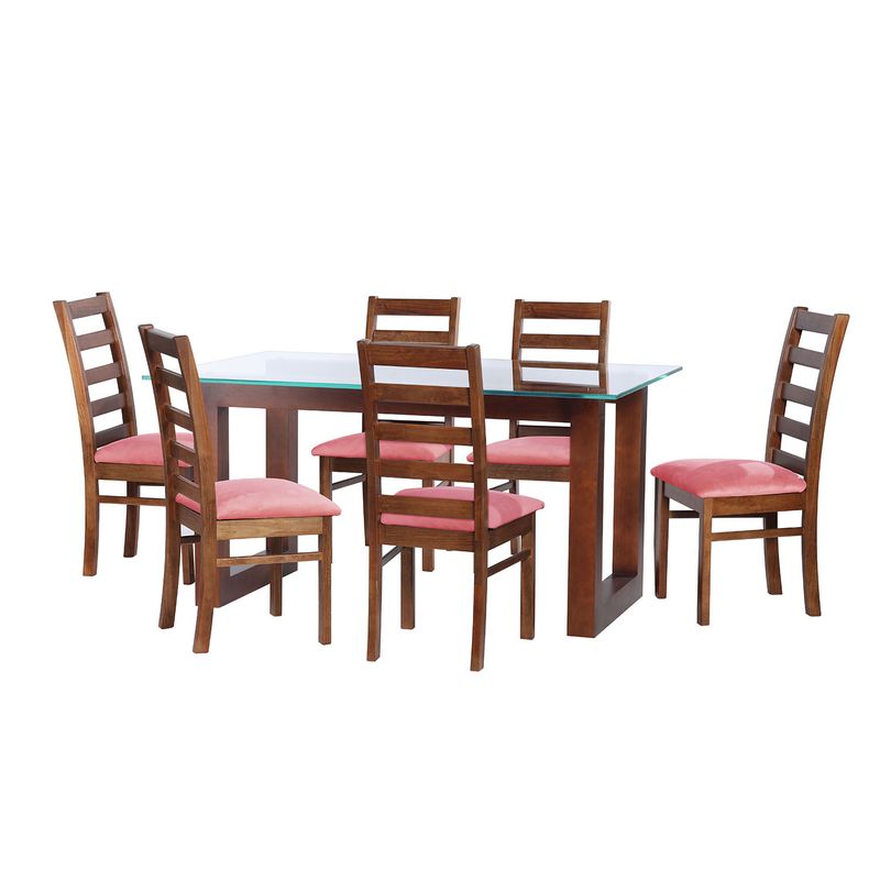 LATAM HOME - JUEGO DE COMEDOR PAMPLONA 6 SILLAS BURGOS TELA VELVET PALO ROSA