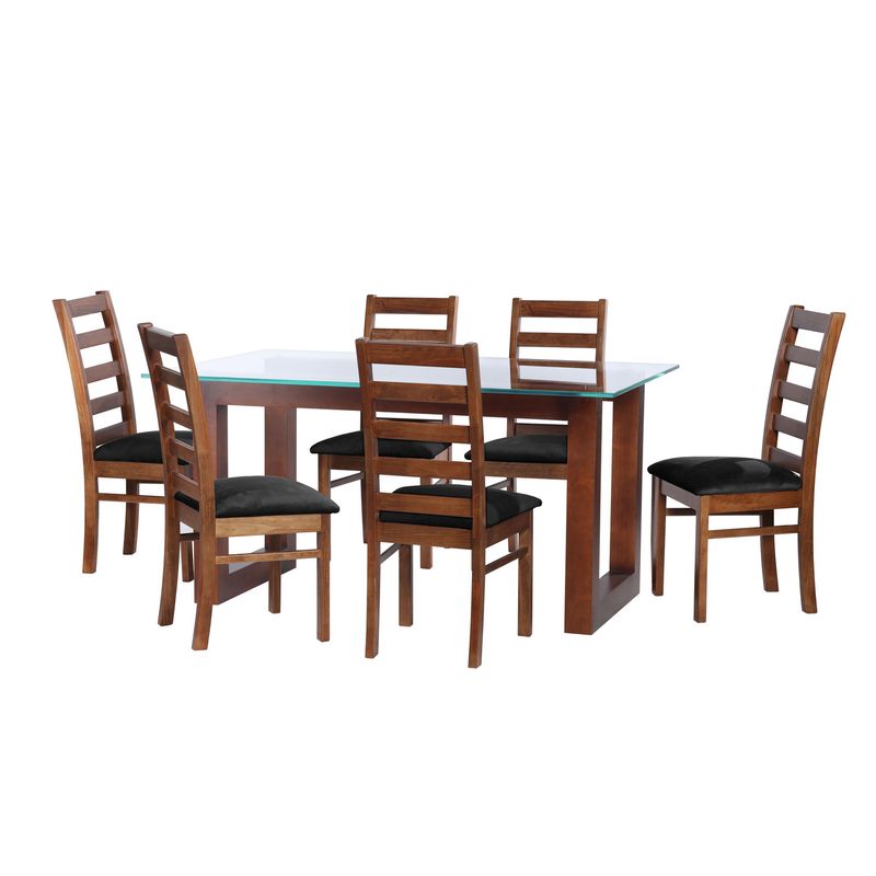 LATAM HOME - JUEGO DE COMEDOR PAMPLONA 6 SILLAS BURGOS TELA VELVET NEGRO