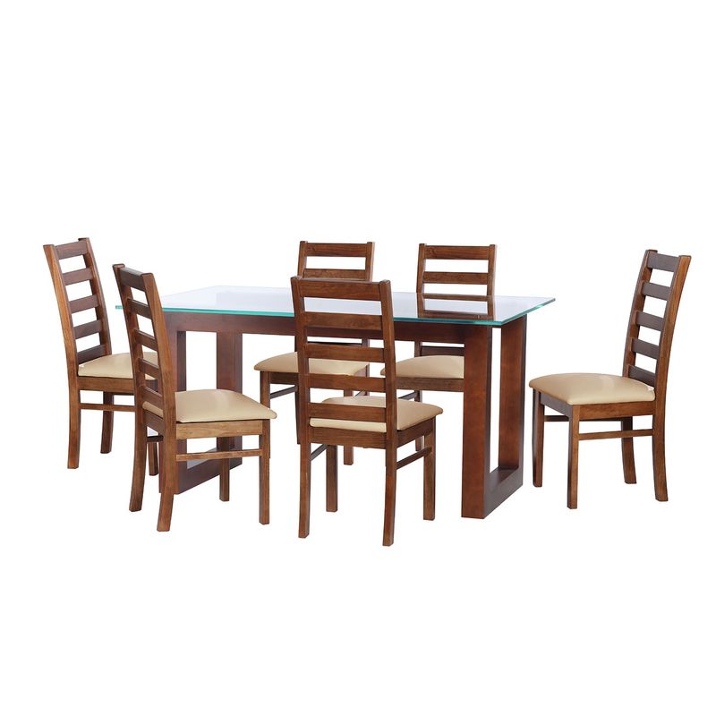 LATAM HOME - JUEGO DE COMEDOR PAMPLONA 6 SILLAS BURGOS PU BEIGE