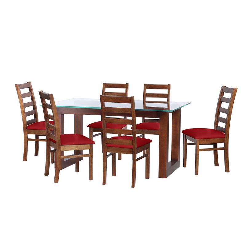 LATAM HOME - JUEGO DE COMEDOR PAMPLONA 6 SILLAS BURGOS PU ROJO