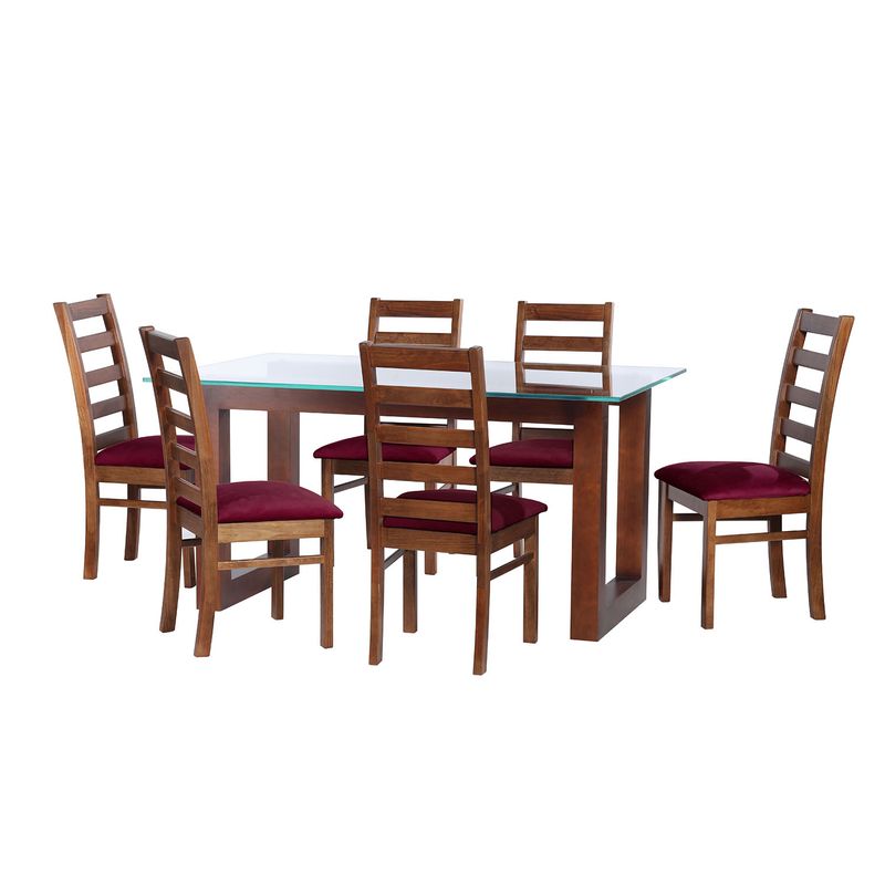 LATAM HOME - JUEGO DE COMEDOR PAMPLONA 6 SILLAS BURGOS TELA VELVET BURDEO