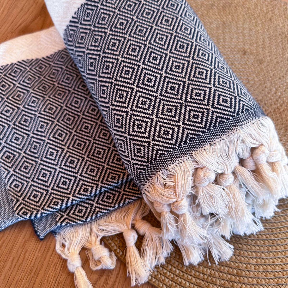 TURKUAZ - Toalla Turca de Algodón Mármara Azul Marino 1 x 1,75 m