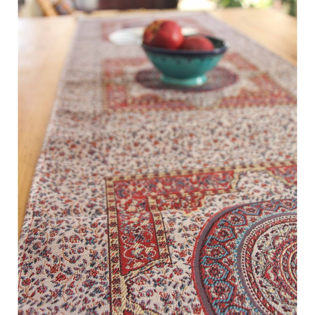 TURKUAZ - Camino de mesa 1,50 m Iznik rojo y beige