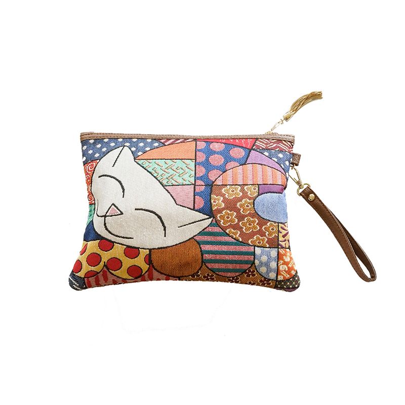 TURKUAZ - Cartera de Mano Artesanal Diseño Gato Turco