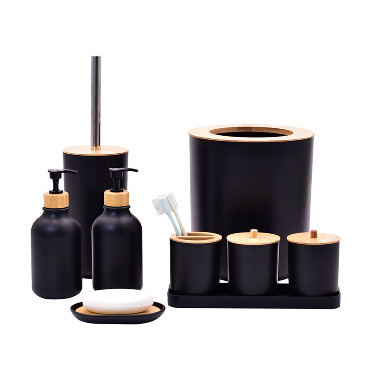 WAKESHOME - Juego Accesorios Set De Baño 9 Piezas Inoxidable