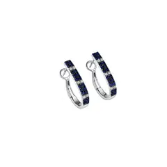 JB JOYAS BARON - Aros de Oro Blanco 18kt Diamantes 16 Pts y 70Pts Zafiro