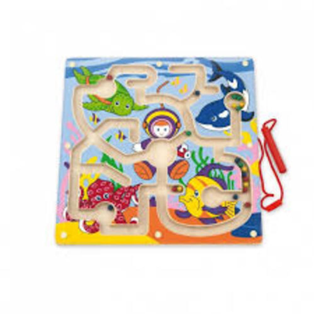 VIGA - Laberinto Magnético De Madera con Diseño del Océano