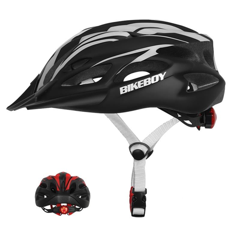 GENERICO - Casco adulto de bicicleta con luz negro blanco