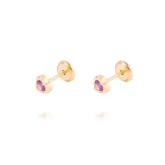 JB JOYAS BARON - Aros de Oro 18kt Corazon de Piedra Amatista