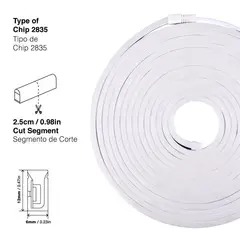 DEMASLED - Cinta Led Neón Flexible Luz Blanca Tira 5m 12v 6wm Sec IP67