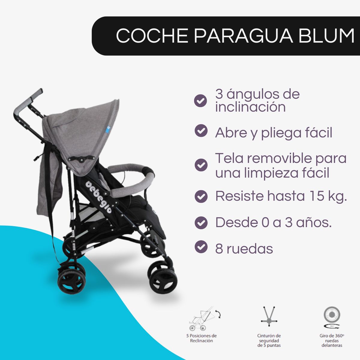 BEBEGLO - Coche Paragua Blum Bebeglo Gris