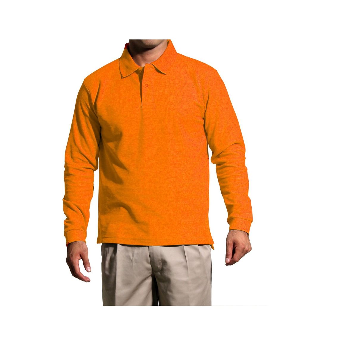 90 GRADOS - Polera Manga Larga Pique Naranja Para Hombre