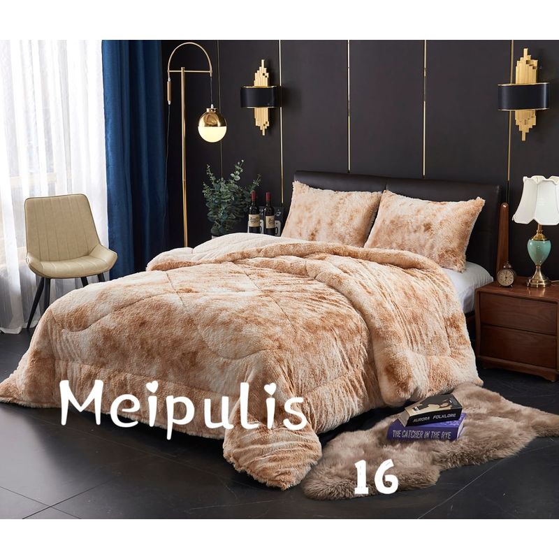 GENERICO - Cobertor de invierno peludo con chiporro 1,5 PLAZA - Beige Jaspeado