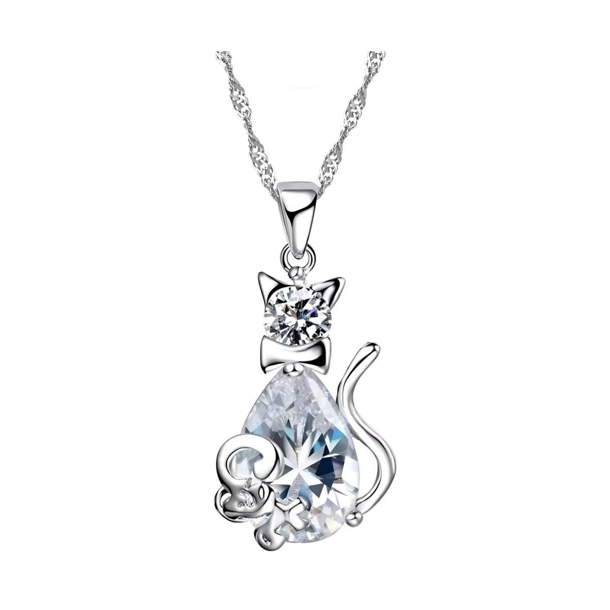 ZG JOYAS - Collar Gato Cristal Zirconia Titanio Regalo Mujer