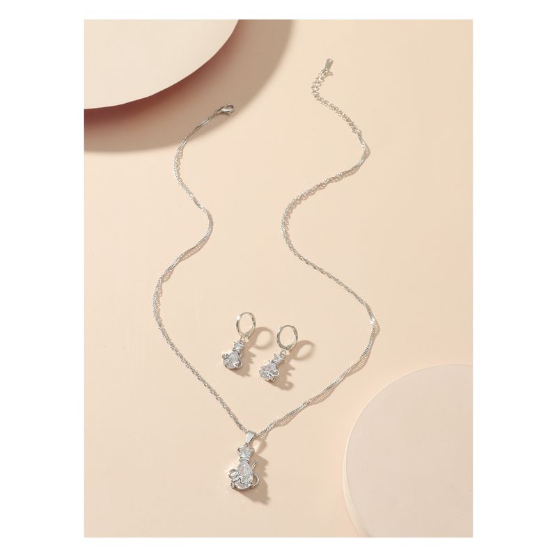 ZG JOYAS - Set Collar Y Aros Gato Cristal Zirconia Titanio Regalo Mujer