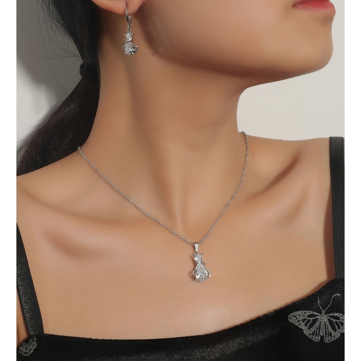 ZG JOYAS - Collar Gato Cristal Zirconia Titanio Regalo Mujer