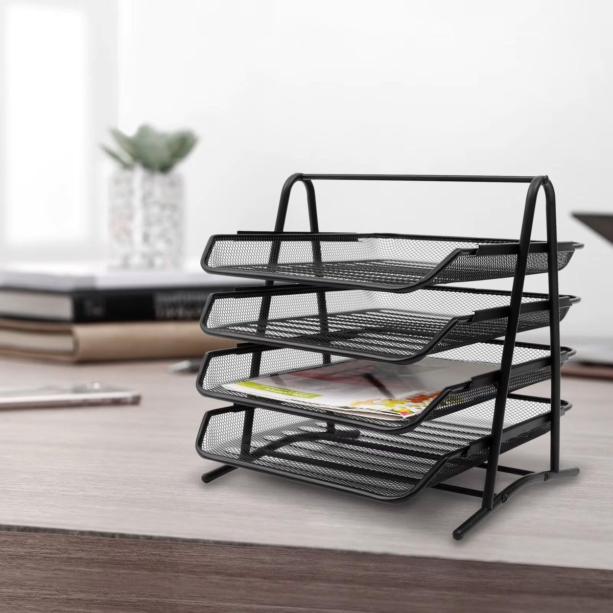 GENERICO - Bandeja Metálica de 4 Niveles para Documentos Organizador