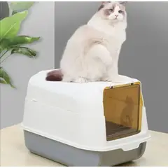 GENERICO - Arenero Abierto Cerrado 2 en 1 Baño Sanitario Gatos Celeste