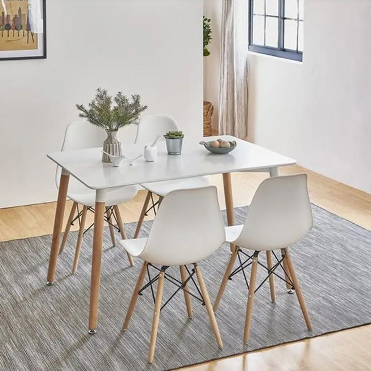 CORI CORI - Juego de Comedor Mesa Blanca 120x80cm + 4 Sillas Eames Blanca…