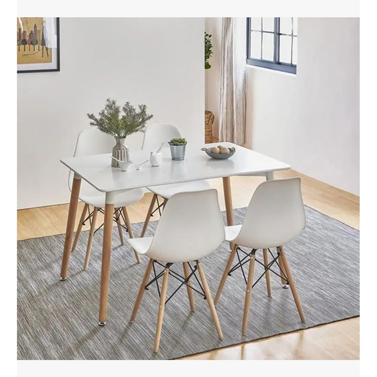CORI CORI - Juego de Comedor Mesa Blanca 120x80cm + 4 Sillas Eames Blanca…