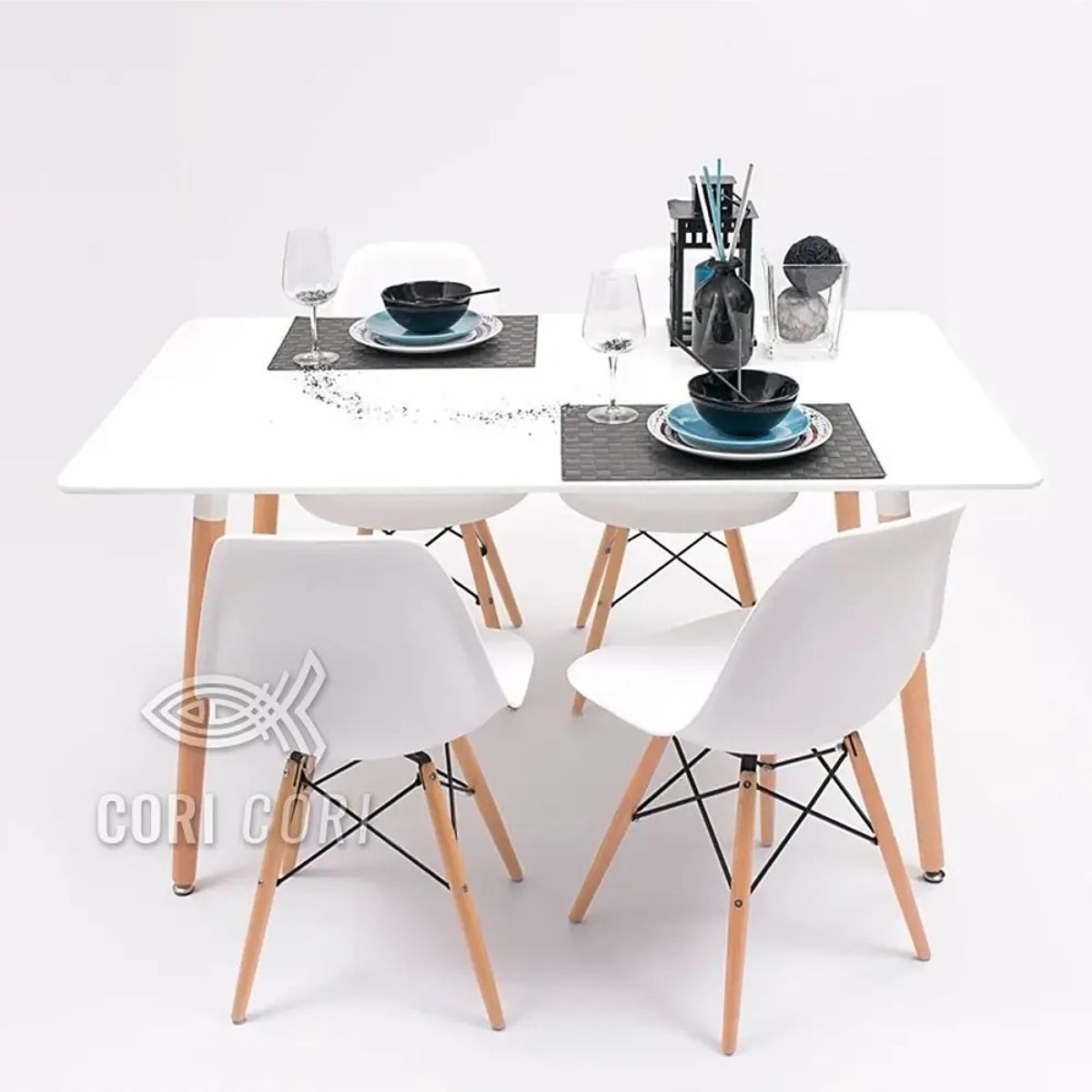 CORI CORI - Juego de Comedor Mesa Blanca 120x80cm + 4 Sillas Eames Blanca…
